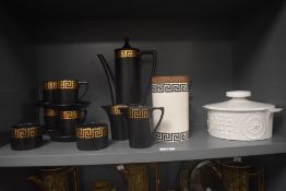 A mid century Portmeirion Greek Key pattern part coffee service with Totem tureen