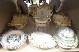 A mixed lot of antique ceramics, including tureens, plates, DBC 'Westover' soup bowls, handled