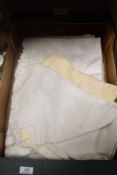 A selection of vintage table place mats and settings including crotchet worked and embroidered