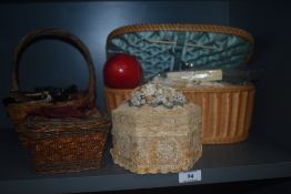 A selection of sewing and haberdashery cases with some contents