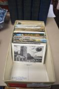 A box of postcards, various ages and interest, including early 20th century.