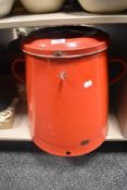 An early 20th century French enamel food grain or storage bin in red