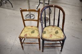 A Victorian bedroom chair and late 19th or early 20th spindle and spoon back chair
