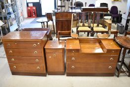 Three pieces of vintage oak ply bedroom furniture