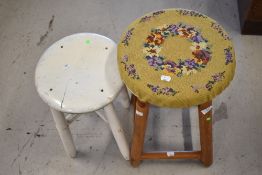 A traditional pine stool and a painted Victorian style stool