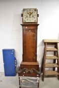 A 19th Century oak cased long cased clock , painted moon phase dial and 30 hour movement, unsigned