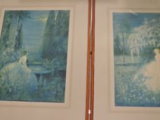 Marygold, (20th Century), after, a pair of prints, moonlit lady gardens, 37 x 27cm, mounted framed