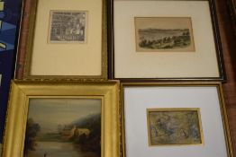 (19th century), an oil painting on board, river scene, 12 x 14cm, gilt effect frame, 19 x 22cm, (