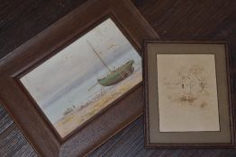 J Barlow Wood, (20th century), a watercolour, coastal scene, signed, 16 x 24cm, heavy oak frame