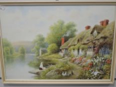 R Thornton, (20th century), a watercolour, thatched chocolate box cottage, signed, 37 x 52cm, framed
