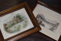 (20th century), a pencil sketch, Lakeland landscape, 16 x 23cm, framed and glazed, 32 x 35cm, (