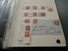 A collection in album of Penny Reds on piece showing cancellations also on covers, along with pre