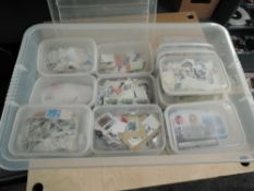 A box of GB & World Kiloware, all in individual plastic boxes, many thousand stamps