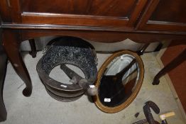 A bottomless scuttle, pump and gilt frame wall mirror