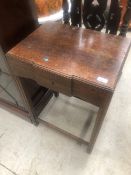 An early to mid oak cutlery canteen on legs, no contents