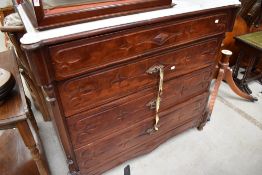 A 19th Century stained frame chest of drawers having marble top