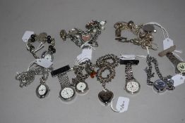 10 wrist watches all in silver tones.