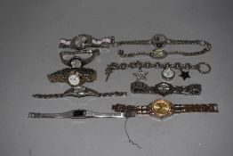 10 wrist watches all in silver tones.