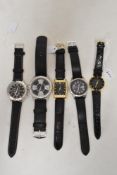 Five mens watches, black straps