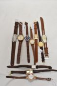 Ten ladies/girls fashion watches all with brown straps.