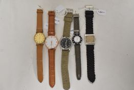 Five mens watches various colour straps