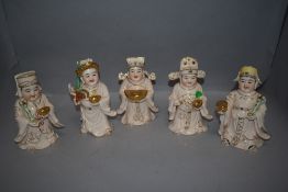 A set of five modern Chinese figures for good luck and fortune