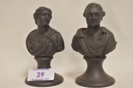 Two early 20th century Wedgwood black Basalt busts of a female and David Garrick