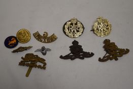 A selection of 20th century military badges and cap pins etc