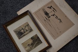 Bernard Eyre Walker (1886-1972), after, three etchings, Canada Geese, signed, 27 x 27cm, mounted,