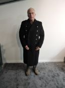 A WW2 period British Naval Great Coat, Sub Lieutenant Rank shoulder epaulettes, 14 large brass
