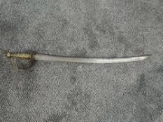 A British 18th century Private Hanger Sword, pattern 1760, brass half basket hilt (af), ribbed brass