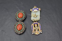 An HM silver Masonic jewel regarding Coppull Lodge no: 4232 and a Chinese silver buckle having