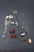 A selection of white metal and HM silver jewllery including pendants, cufflinks, earrings, cameo