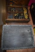A box of assorted Meccano fixtures and fittings including a clock work motor