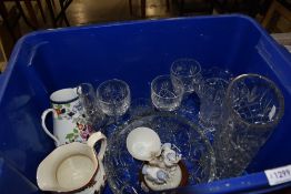 A nice selection of cut glass including glasses, vases and bowl also Wedgwood 'Eastern Flowers'