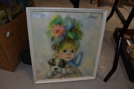 A vintage mid century kitsch picture of a girl with puppy