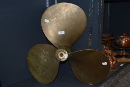 An early 20th century salvaged ships brass three fin propeller made in USA Federa Detroit 50cm
