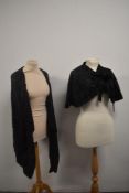A Victorian patterned silk short cape with gathered hem, AF, some repairs, and a heavily beaded