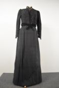 A Victorian silk two piece outfit comprising of boned bodice and separate skirt, extensive sequin