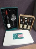 A Three bottle set, Dow's Tawny Port The Three Ages, 10 year, 20 year and 30 year in wooden
