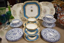 A selection of 20th century tea wares including Collingwood blue and gilt tea cups, Minton