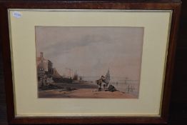 (19th century), a print, harbour cocklers, 26 x 33cm, later mounted oak framed and glazed, 43 x