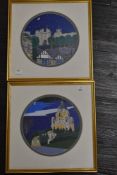 Chas Jacobs, (contemporary), after, a print, Lancaster landscapes, castle and memorial, circular, 31