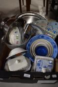 A selection of kitchenalia items including Denby plates and Adams and Burleigh butter dishes.