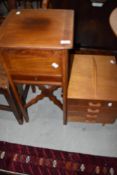 An early 20th Century mahogany sewing table and a vintage ply sewing box (af)