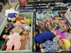 Two boxes of Russ and similar Troll Dolls, all clothed and most with tags