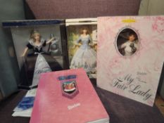Four modern Barbie Dolls, Mattel 24154 Millennium Princess, 15497 Eliza Doolittle, 12791 Medieval