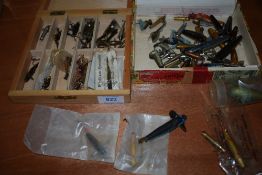 2 old cigar boxes containing a selection of aproximately 30-40 vintage salmon minnows