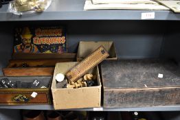 A selection of early 20th century Domino sets and a partial chess set in turned wood