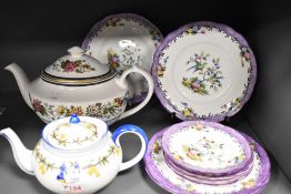 A selection of tea wares including a fine small size Aynsley no.740866 teapot and a Spode tea pot